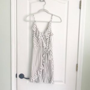 Black and white striped wrap dress